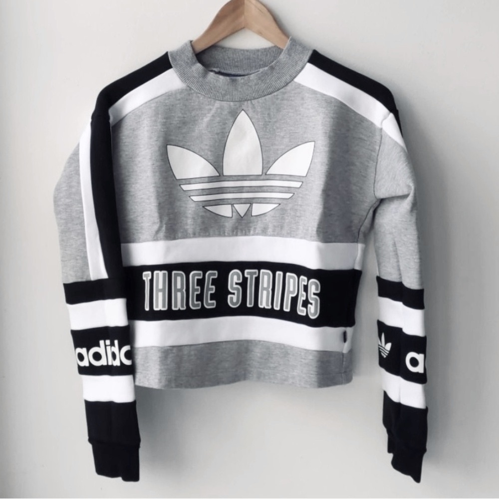 New Adidas Originals '80s Moto Cropped Sweatshirt - Picture 13 of 14